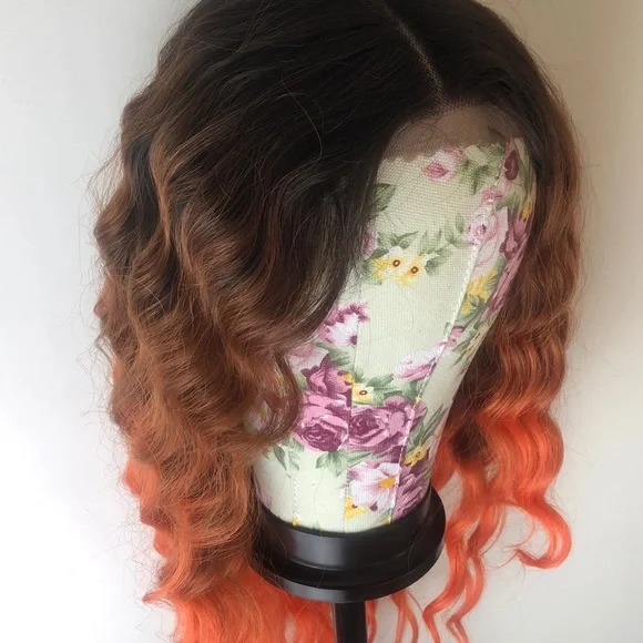 30” ORANGE BROWN OMBRÉ CELEB WAVY LACE-FRONT WIG